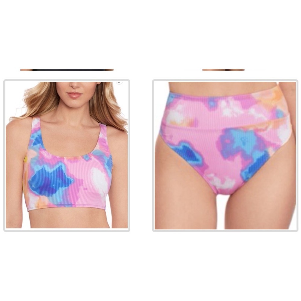 NWT Salt + Cove Bikini Set Womens Multi Color Tie Dye Ribbed Top S Bottom XS